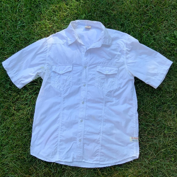 TRUE RELIGION Men's Short Sleeve Big T Western Shirt Optic White Button Up SZ XL - Picture 5 of 16